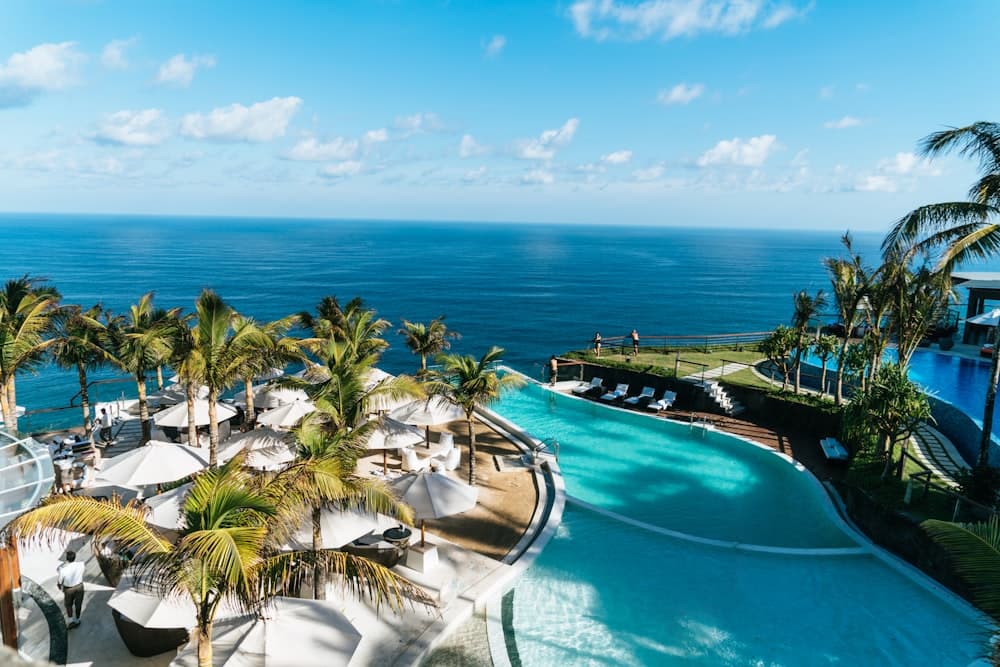 Boutique resort pool at golden hour